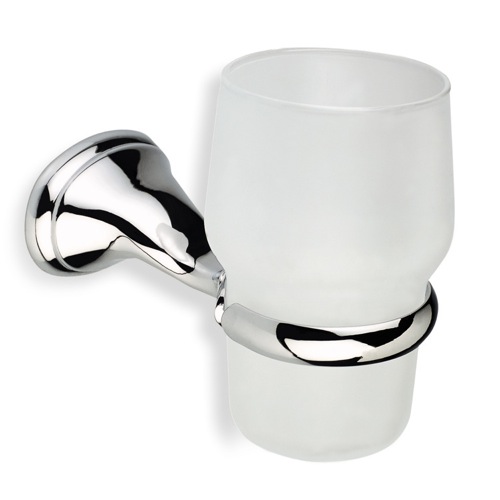 Toothbrush Holder, StilHaus T10, Wall Mounted Frosted Glass Toothbrush Holder or Tumbler with Chrome Holder T10